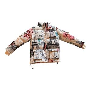 Lamont Beige Multi Tapestry Puffer Jacket by the streetwear brand Rockstar Sz 10